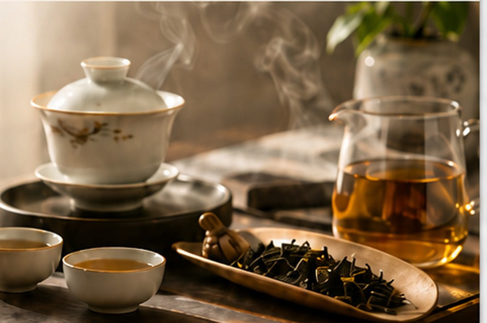 Gong fu tea set with amber tea